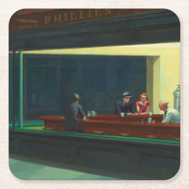 Nighthawks painting by Edward Hopper  Square Paper Coaster (Front)