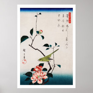 Nightingale on Camellia Branch, Hiroshige Poster