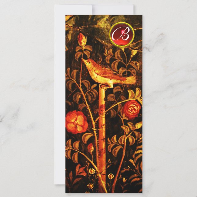 NIGHTINGALE ROSES MONOGRAM,Red Black Yellow Floral Invitation (Front)