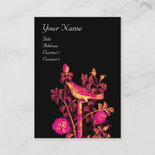 NIGHTINGALE WITH ROSES MONOGRAM ,Pink Black Pearl Business Card