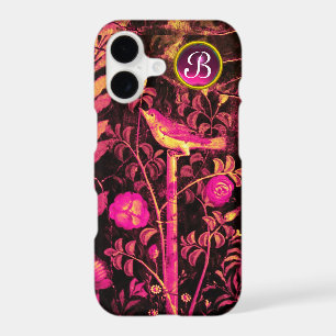NIGHTINGALE WITH ROSES MONOGRAM, Pink Black Yellow