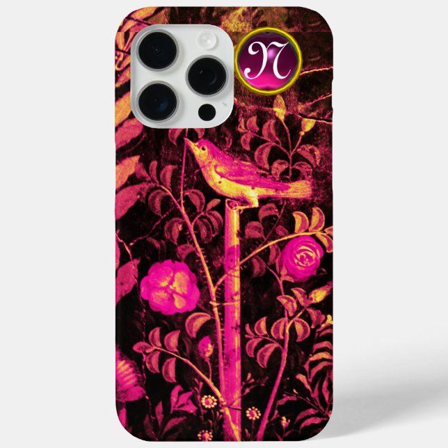 NIGHTINGALE WITH ROSES MONOGRAM, Pink Black Yellow Case-Mate iPhone Case (Back)