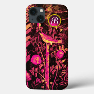 NIGHTINGALE WITH ROSES MONOGRAM, Pink Black Yellow iPhone 13 Case