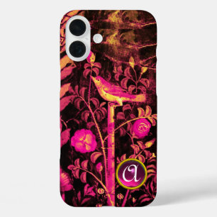 NIGHTINGALE WITH ROSES MONOGRAM, Pink Black Yellow iPhone 16 Plus Case