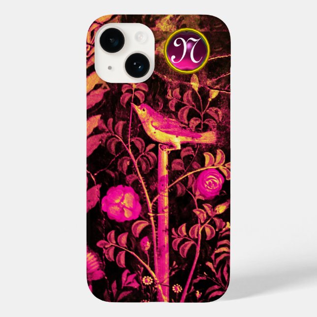 NIGHTINGALE WITH ROSES MONOGRAM, Pink Black Yellow Case-Mate iPhone Case (Back)