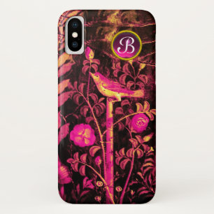 NIGHTINGALE WITH ROSES MONOGRAM, Pink Black Yellow iPhone X Case