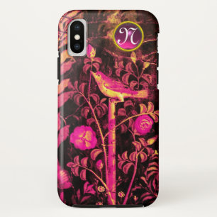 NIGHTINGALE WITH ROSES MONOGRAM, Pink Black Yellow iPhone XS Case