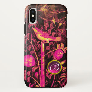 NIGHTINGALE WITH ROSES MONOGRAM, Pink Black Yellow iPhone XS Case