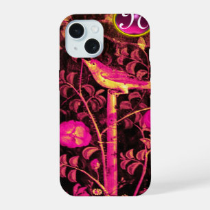 NIGHTINGALE WITH ROSES MONOGRAM, Pink Black Yellow iPhone 15 Case