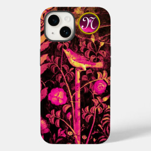 NIGHTINGALE WITH ROSES MONOGRAM, Pink Black Yellow iPhone 14 Case
