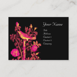 NIGHTINGALE WITH ROSES MONOGRAM ,Pink Yellow Black Business Card