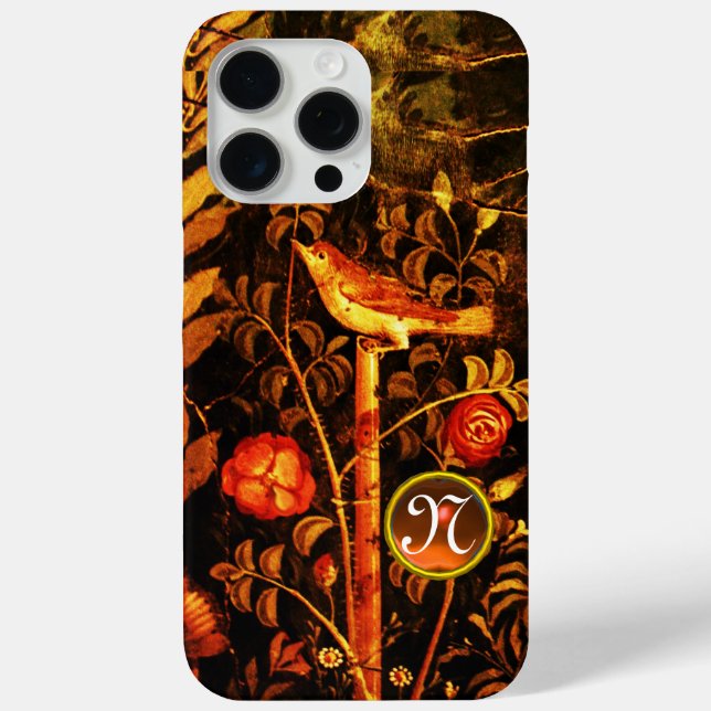 NIGHTINGALE WITH ROSES MONOGRAM, Red Black Yellow Case-Mate iPhone Case (Back)