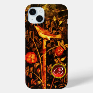 NIGHTINGALE WITH ROSES MONOGRAM, Red Black Yellow iPhone 15 Mini Case