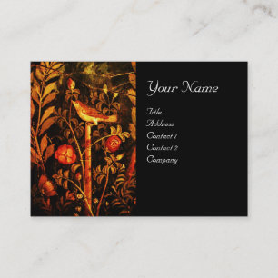 NIGHTINGALE WITH ROSES MONOGRAM , Red Yellow Black Business Card
