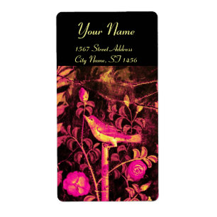 NIGHTINGALE WITH ROSES, Pink Fuchsia Black Yellow