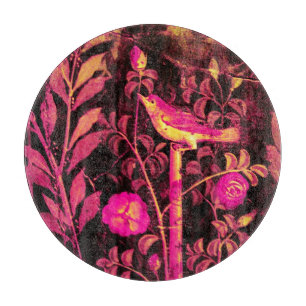 NIGHTINGALE WITH ROSES ,Pink,Fuchsia Black Yellow Cutting Board