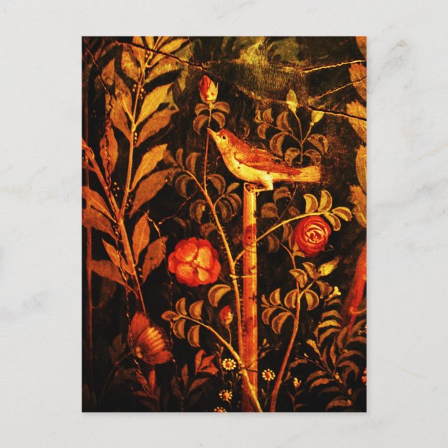 NIGHTINGALE WITH ROSES , Red Black Yellow Postcard (Front)