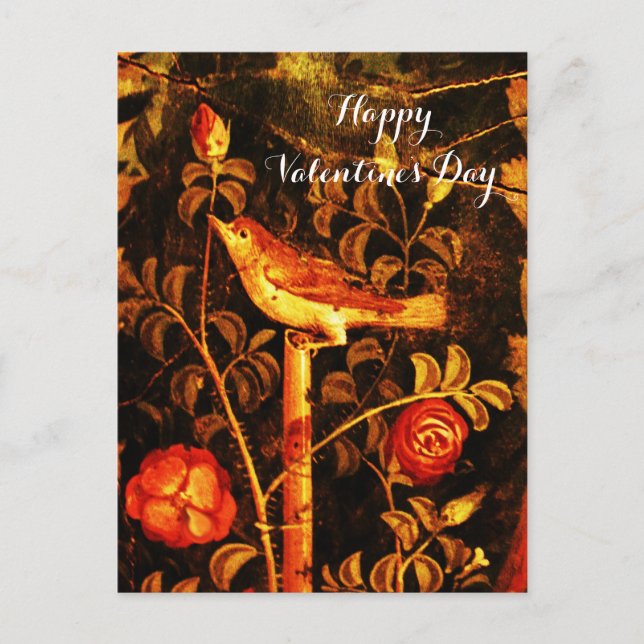 NIGHTINGALE WITH ROSES Valentine's Day Holiday Postcard (Front)
