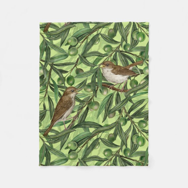 Nightingales in the olive tree 2 fleece blanket (Front)