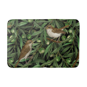 Nightingales in the olive tree 3 bath mat