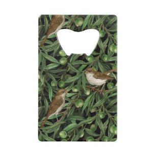 Nightingales in the olive tree 3 credit card bottle opener