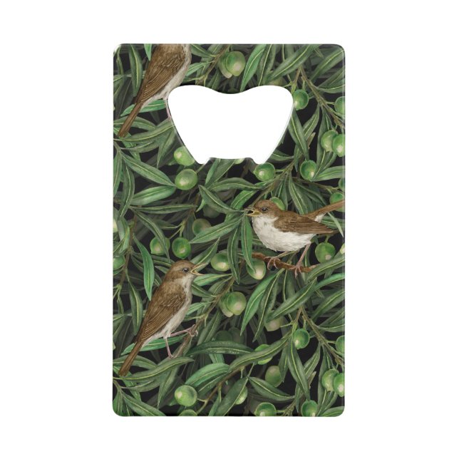 Nightingales in the olive tree 3 credit card bottle opener (Front)