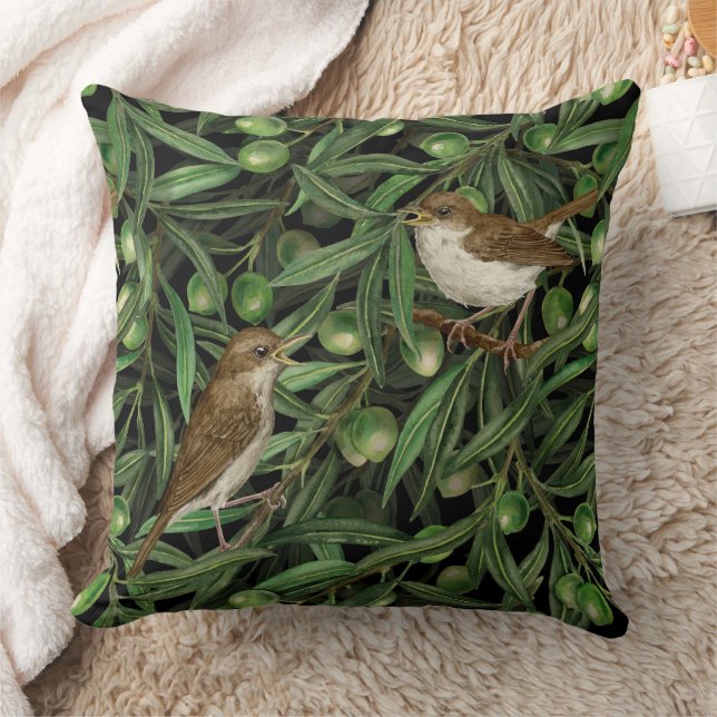 Nightingales in the olive tree 3 throw pillow (Blanket)
