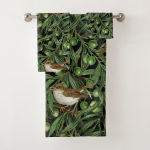 Nightingales in the olive tree bath towel set