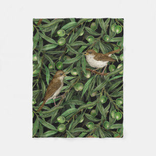 Nightingales in the olive tree fleece blanket
