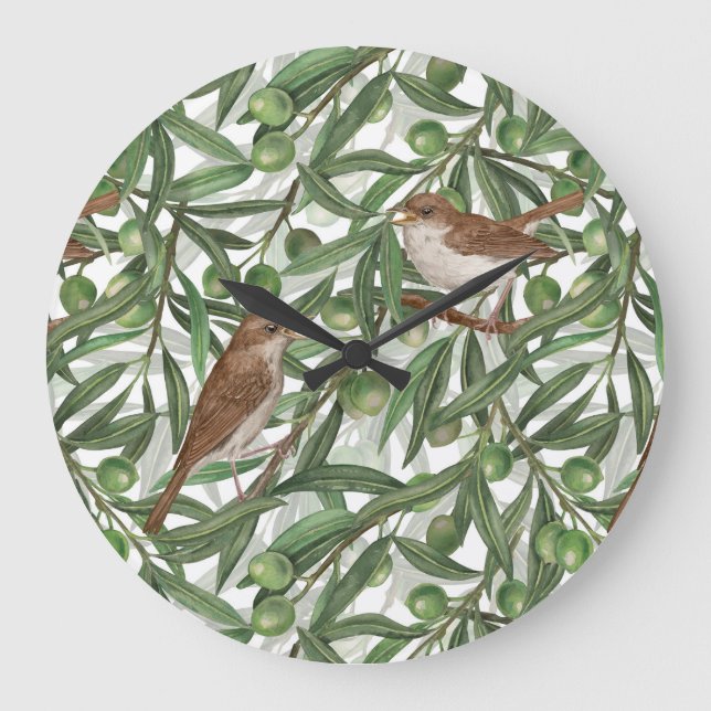 Nightingales in the olive tree large clock (Front)