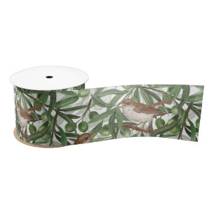 Nightingales in the olive tree satin ribbon
