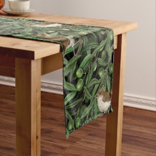 Nightingales in the olive tree short table runner