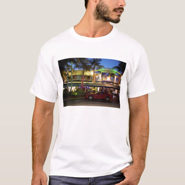 Nightlife on Ocean Drive, South Beach, Miami T-Shirt (Front)