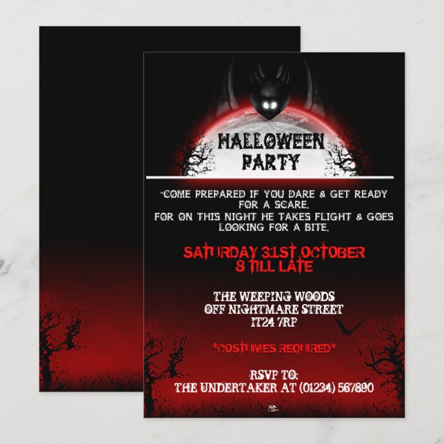 Nightmare Bat Halloween Invitations (Front/Back)