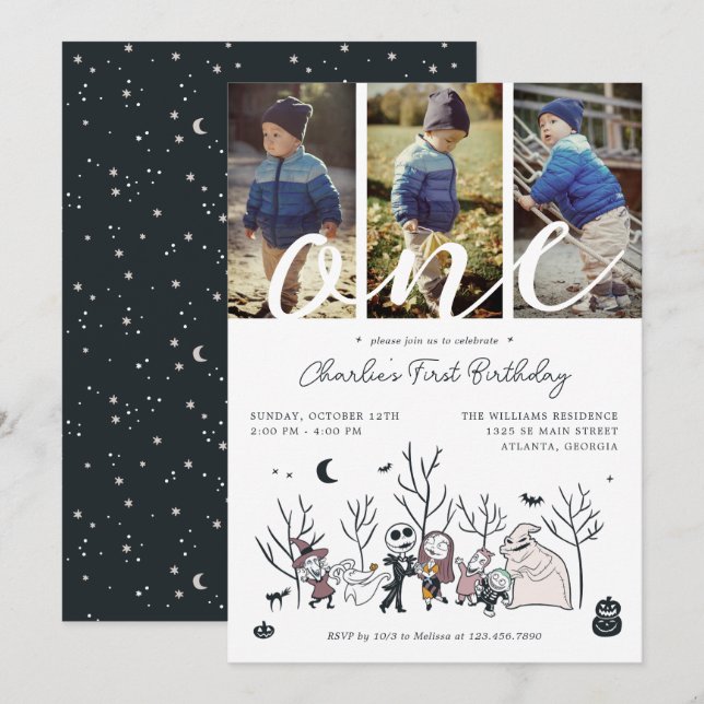Nightmare Before Christmas 1st Birthday -  Photo Invitation (Front/Back)