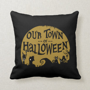 Nightmare Before Christmas   Our Town Of Halloween Throw Pillow