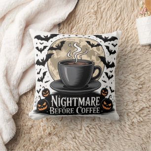 Nightmare Before Coffee Halloween Throw Pillow