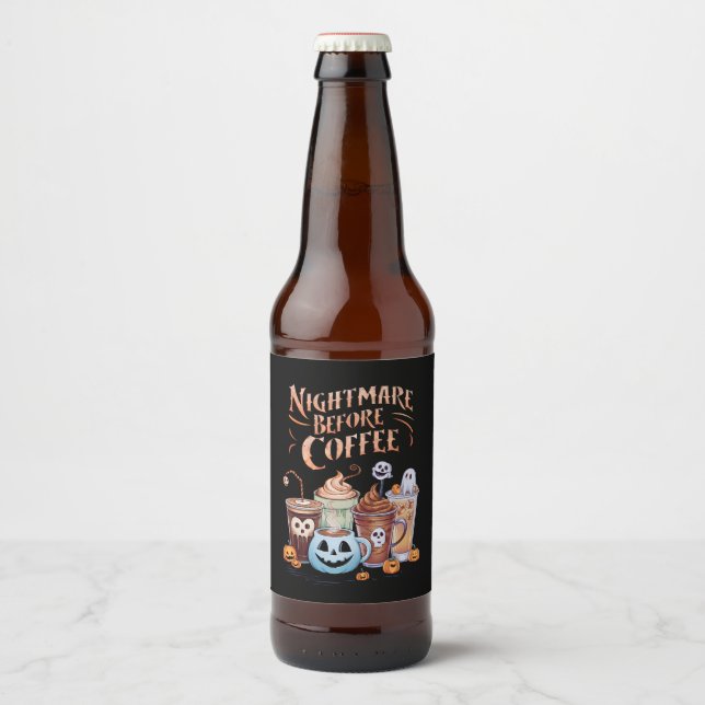 Nightmare Before Coffee Pumpkin Spice Halloween Beer Bottle Label (Front)