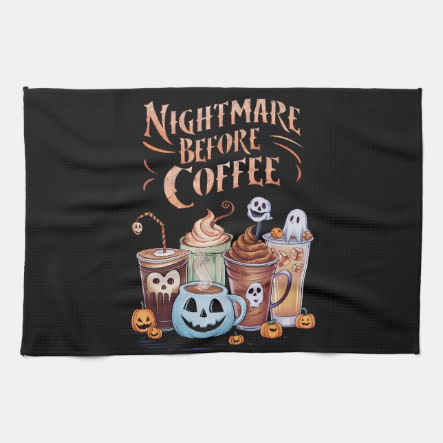 Nightmare Before Coffee Pumpkin Spice Halloween Kitchen Towel (Horizontal)