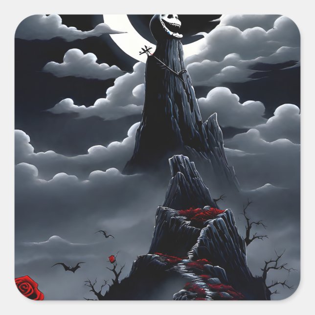 Nightmare before Halloween landscape, portrait of  Square Sticker (Front)