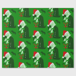 nightmare christmas vampire santa nosferatu green wrapping paper