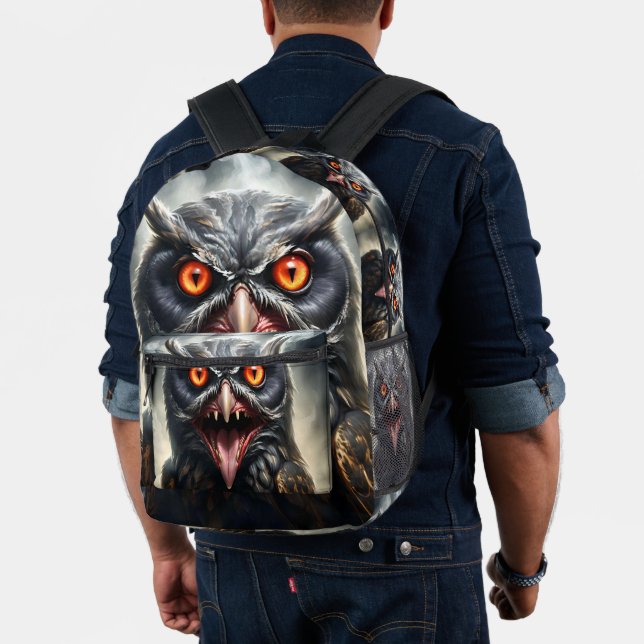 "Nightmare Wings: The Fanged Vampire Owl" Printed Backpack (Insitu (Model))