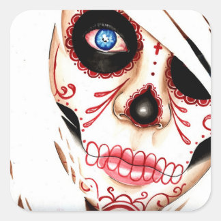 Nightmares Day of the Dead Sugar Skull Girl Square Sticker