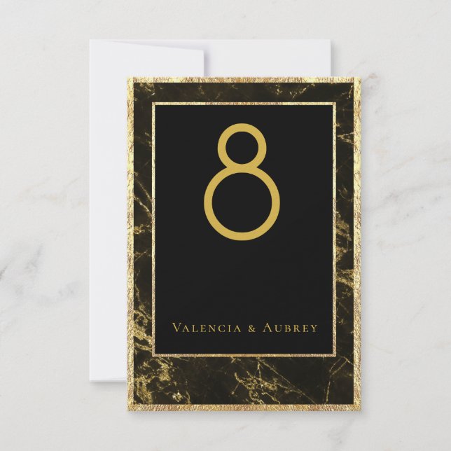 Nights In Granite & Gold Wedding Table Number Card (Front)