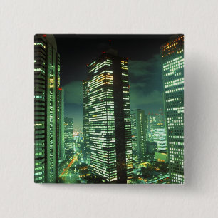 Nightscape, Shinjuku, Tokyo, Japan 2 Inch Square Button
