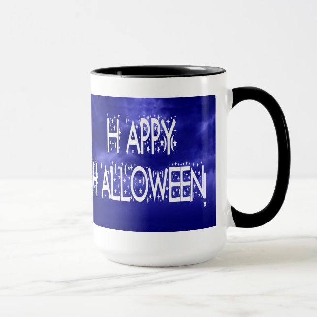 Nighttime Blue Happy Halloween Text Mug (Right)
