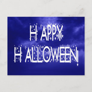 Nighttime Blue Happy Halloween Text Postcard