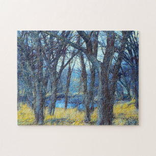 Nighttime Blue Tree Forest Art Puzzle