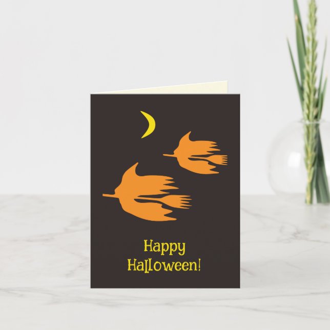 Nighttime Broom Ride - Halloween Folded Card. Holiday Card (Front)