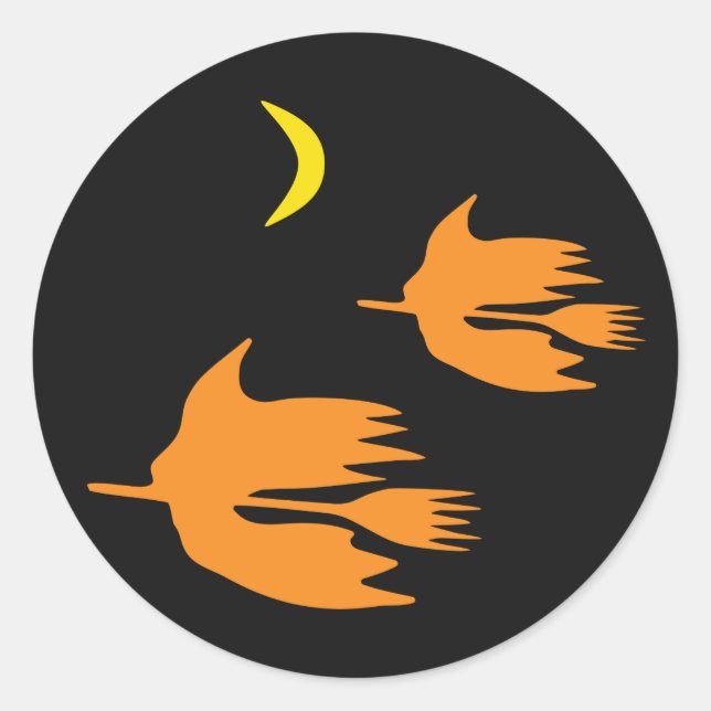 Nighttime Broom Ride - Halloween Witch Image. Classic Round Sticker (Front)